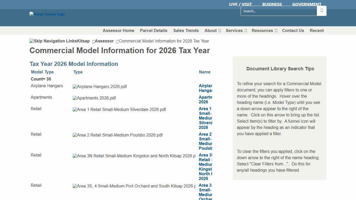 Commercial Model Information for 2026 Tax Year
