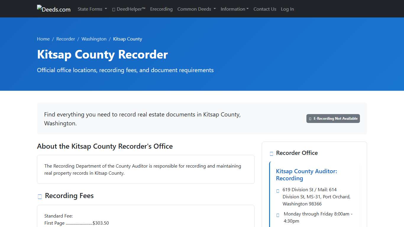 Kitsap County Recorder Information, Washington - Deeds.com